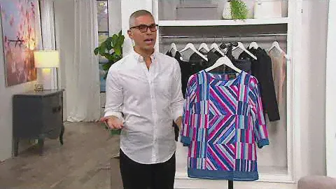 Bob Mackie Abstract Stripe Top with Chiffon Trim on QVC