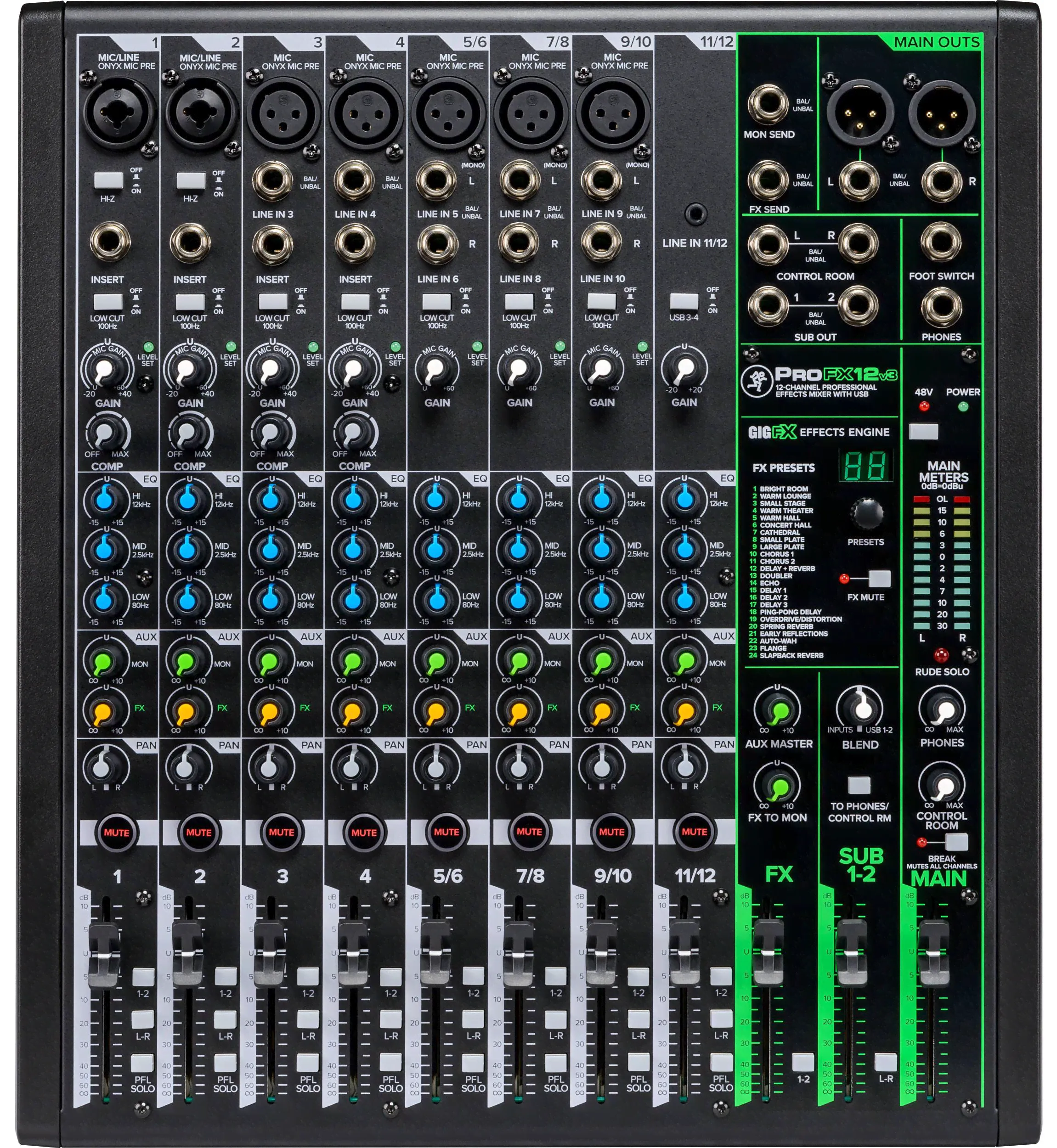 MACKIE ProFX12v3 12-канальный микшер с процессором эффектов и USB-0