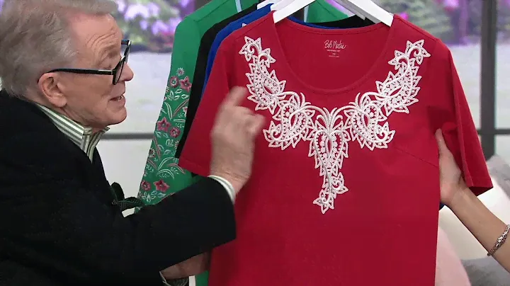 Bob Mackie's Bateau Neck Paisley Sequin Short Sleeve Knit Top on QVC
