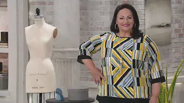 Bob Mackie Abstract Stripe Top with Chiffon Trim on QVC
