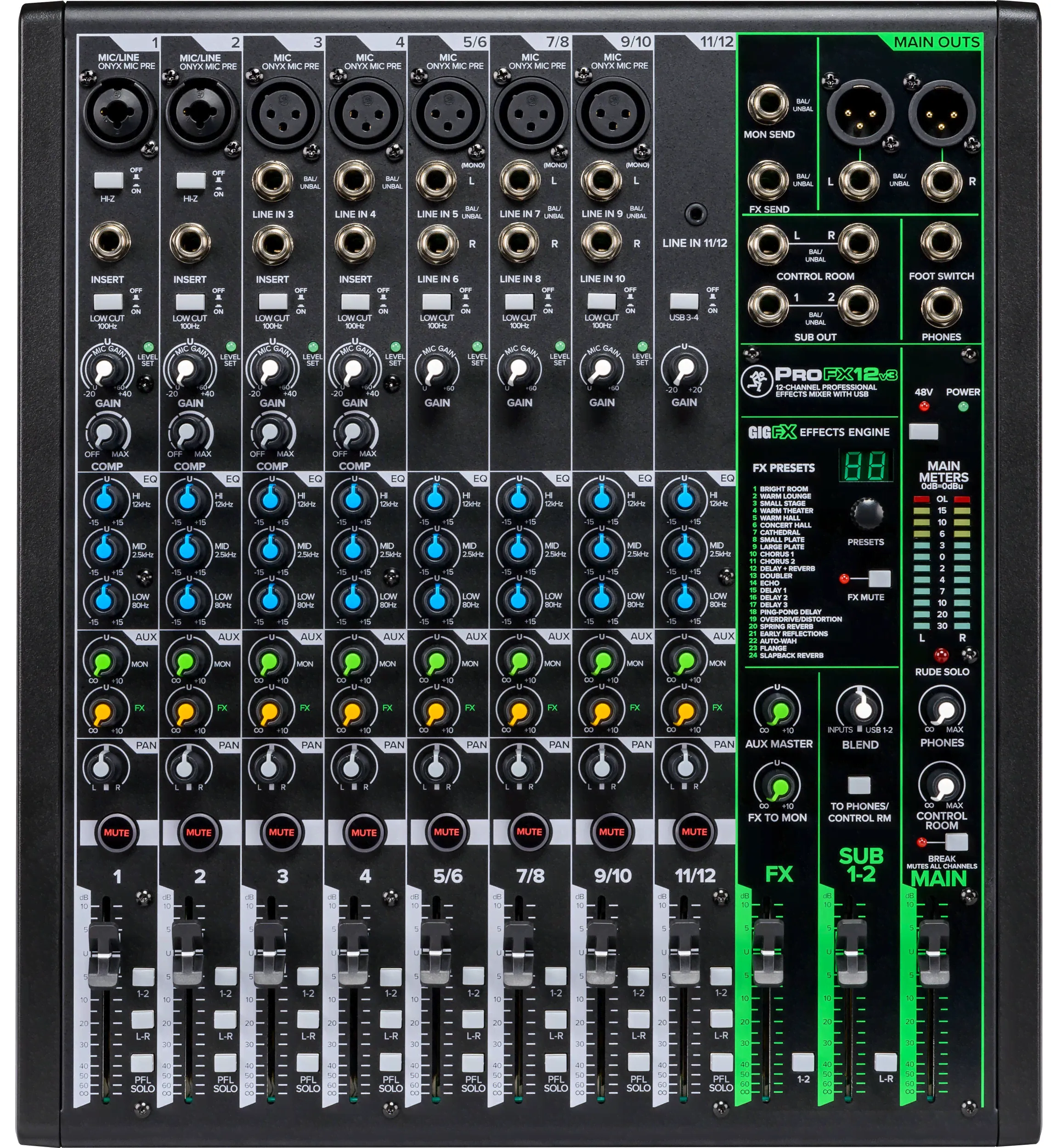 ProFX12v3 12-канальный микшер с процессором эффектов и USB. MACKIE ProFX12v3 в Владивостоке